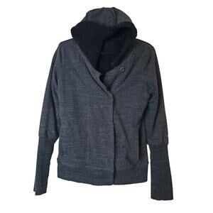 ALO Yoga Sherpa Lined Hooded Jacket Small Snap Front Gray Thumbholes Hoodie